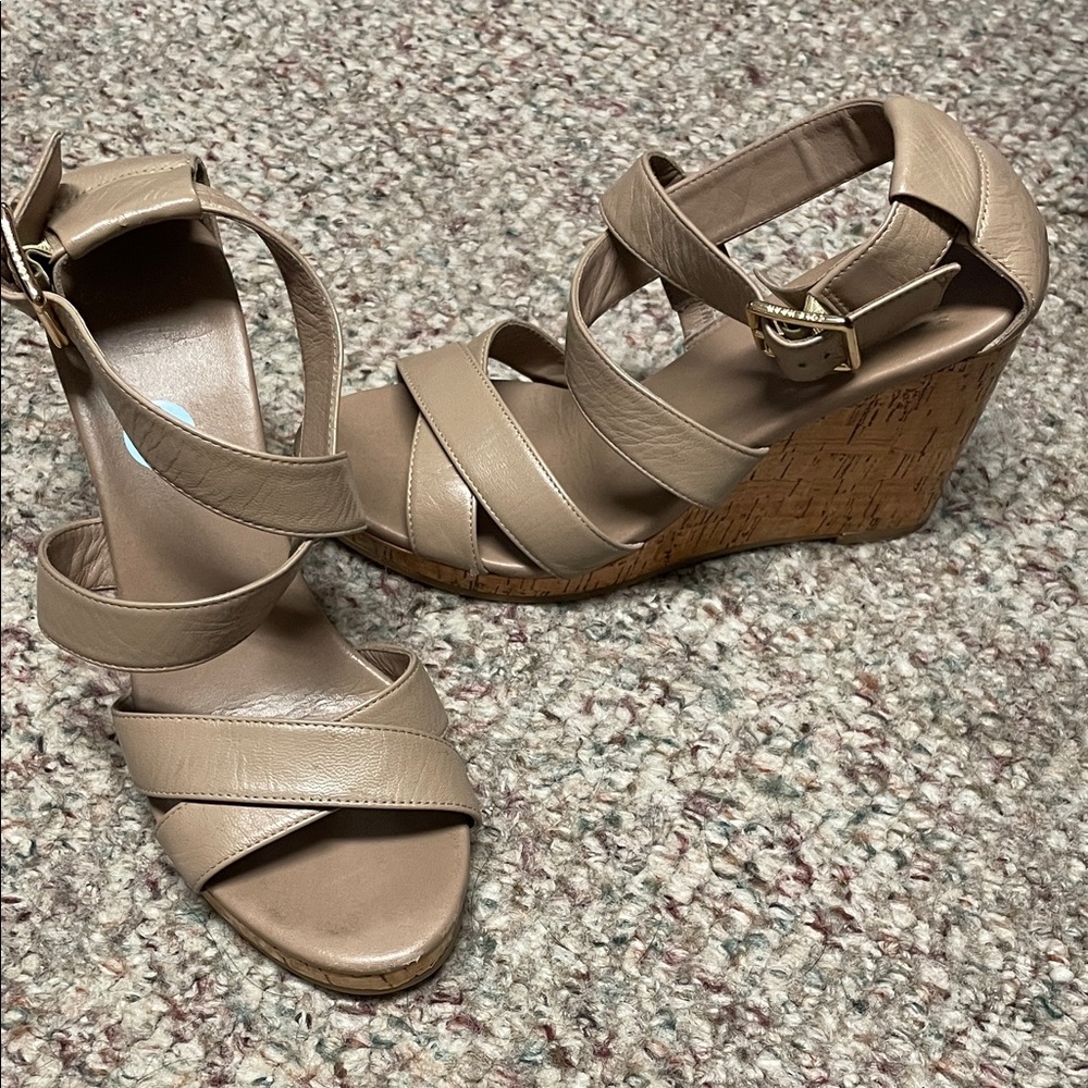 Cole haan leather Tan Wedge heel cross strap Sandals
